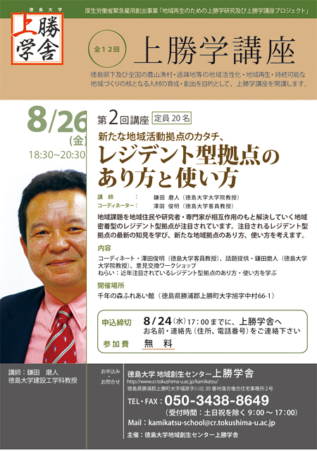 第２回上勝学講座「新たな地域活動拠点のカタチ、レジデント型拠点のあり方と使い方」開催いたします