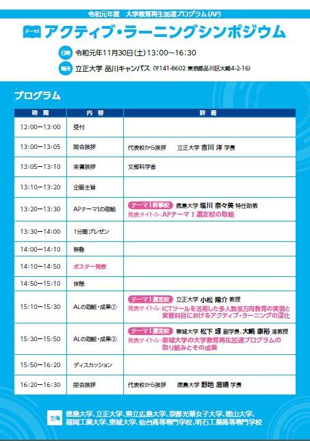 令和元年度 Apシンポジウム 徳島大学高等教育研究センター