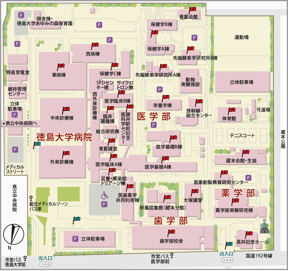 蔵本キャンパス内マップの拡大図