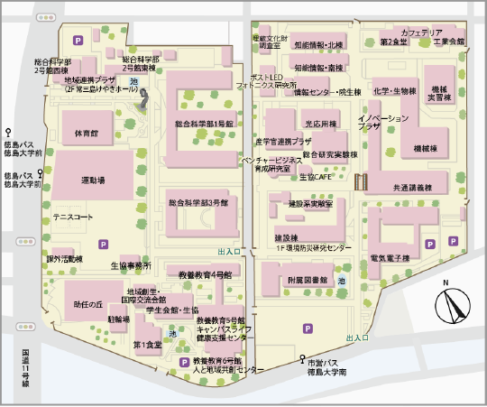 常三島キャンパス内の地図