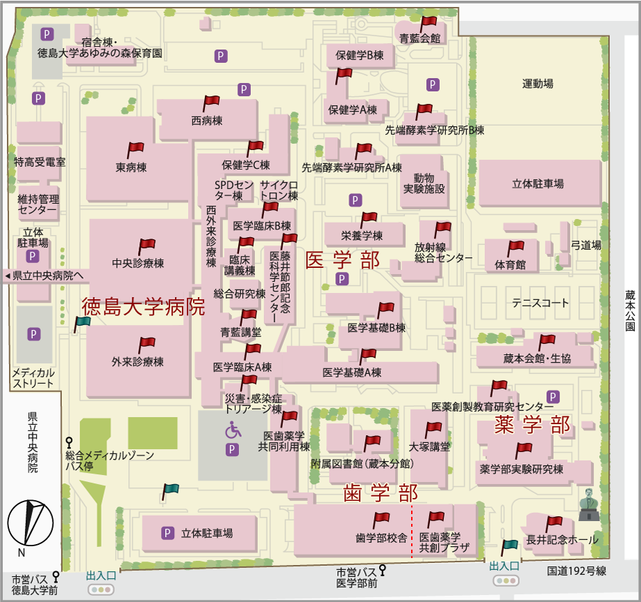 蔵本キャンパス内マップの拡大図