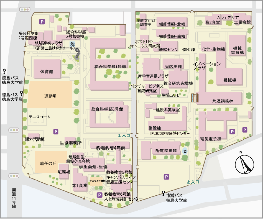 常三島キャンパス内の地図